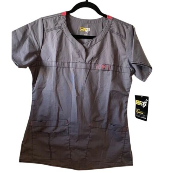 WonderWink Flex Womens Scrub Top Grey Short Sleeve V-Neck S Polyester/Spandex - Picture 1 of 6